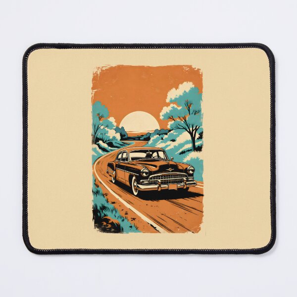 Item preview, Retro Road Trip Sunset – Vintage Car on Scenic Winding Route designed and sold by SplashTastic.