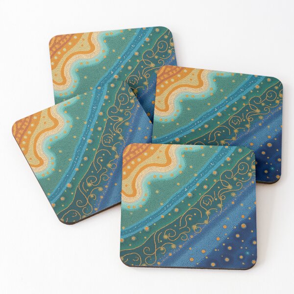Item preview, Arte de puntos de inspiración aborigen: con olas coloridas designed and sold by GrinGalore.
