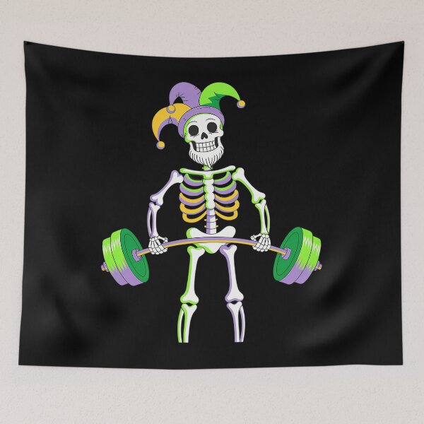 Artikelvorschau, Jester Skeleton Deadlift Mardi Gras Gym Weight-Lifting entworfen und verkauft von CruelShadesSt.
