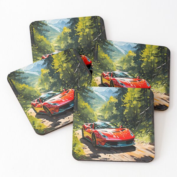 Item preview, Scarlet V12 roadster carving through sunlit forest track designed and sold by RevUpDesign.
