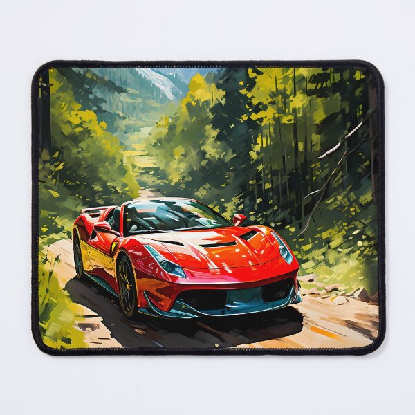 Item preview, Scarlet V12 roadster carving through sunlit forest track designed and sold by RevUpDesign.