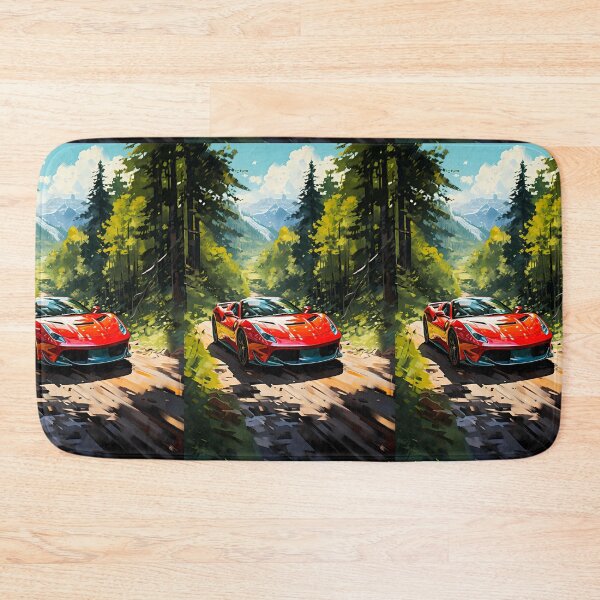 Item preview, Scarlet V12 roadster carving through sunlit forest track designed and sold by RevUpDesign.