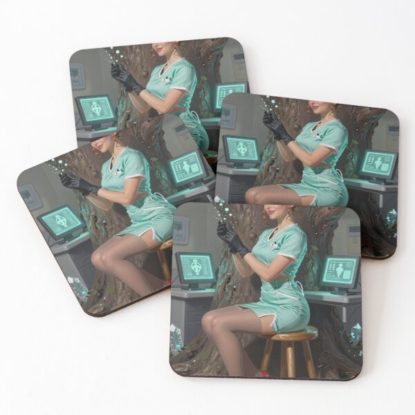 Item preview, Red-haired elf nurse in teal uniform designed and sold by CathryneDelamort.