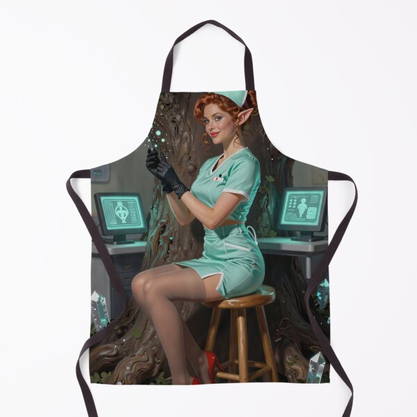 Item preview, Red-haired elf nurse in teal uniform designed and sold by CathryneDelamort.