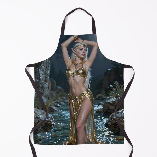 Item preview, Elven woman in golden attire stands in stream designed and sold by CathryneDelamort.