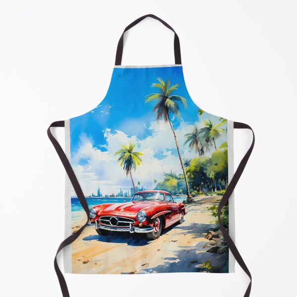 Item preview, Oldtimer cabriolet framed by tall coconut palms and blue sky designed and sold by RevUpDesign.