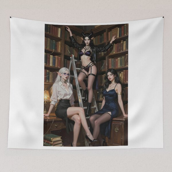Item preview, Three stylish elves in a library setting designed and sold by CathryneDelamort.