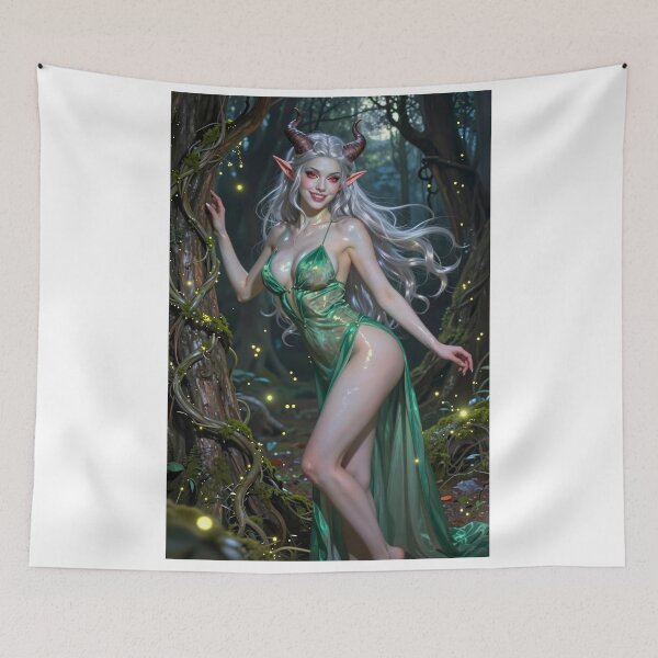 Item preview, Silver elf with horns in glowing forest designed and sold by CathryneDelamort.