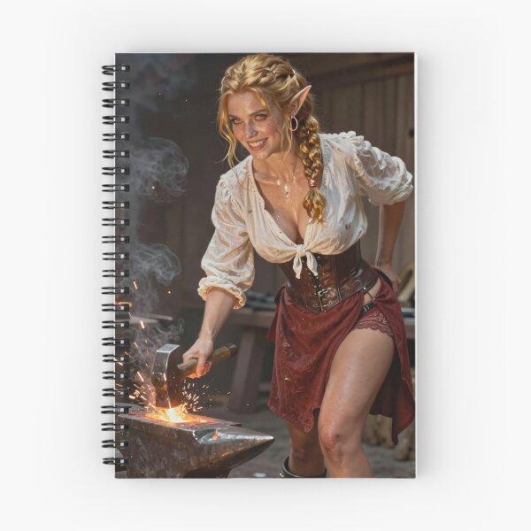 Item preview, Elf woman forging metal with hammer and anvil designed and sold by CathryneDelamort.
