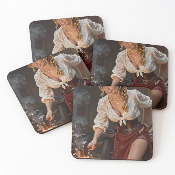 Item preview, Elf woman forging metal with hammer and anvil designed and sold by CathryneDelamort.