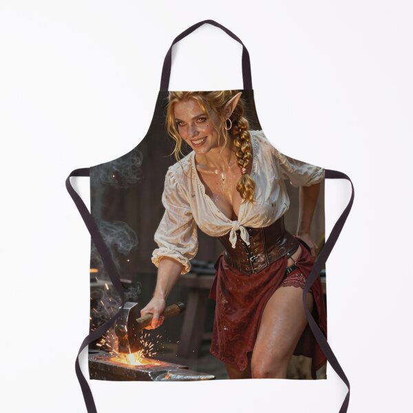 Item preview, Elf woman forging metal with hammer and anvil designed and sold by CathryneDelamort.