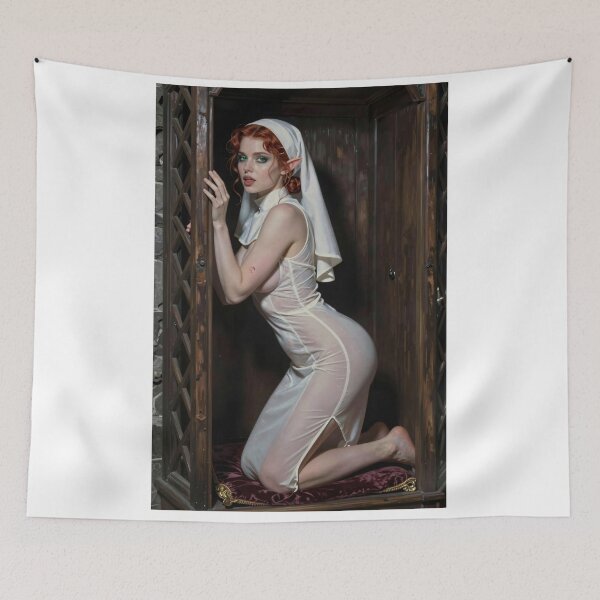 Item preview, Red-haired elf kneeling in wooden cabinet designed and sold by CathryneDelamort.