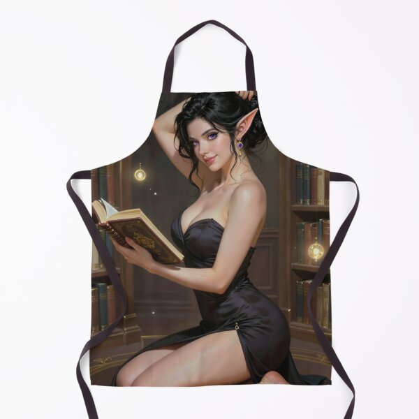 Item preview, Elven woman in black dress reading book in library designed and sold by CathryneDelamort.