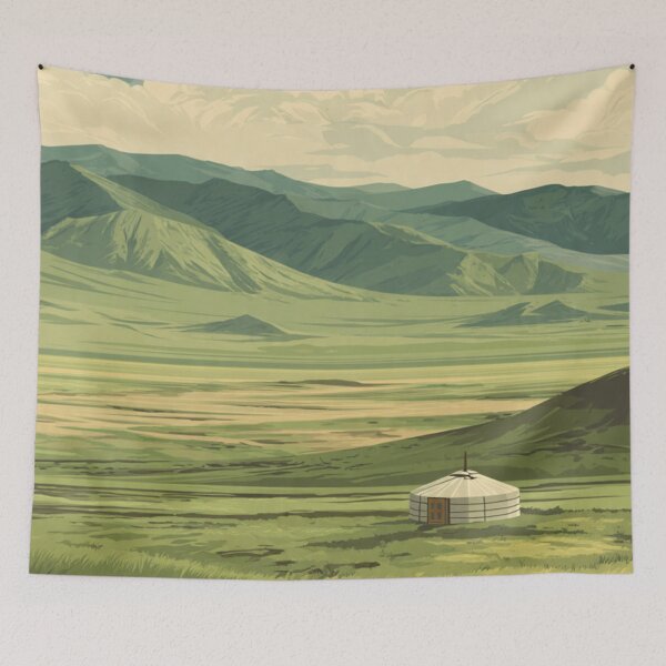 Item preview, Minimalist Mongolian Steppe Landscape with Ger designed and sold by ChinzorigBAY.