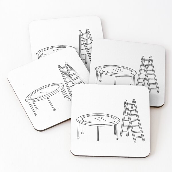 Item preview, A trampoline placed beside a folding ladder   designed and sold by rasagamastore.