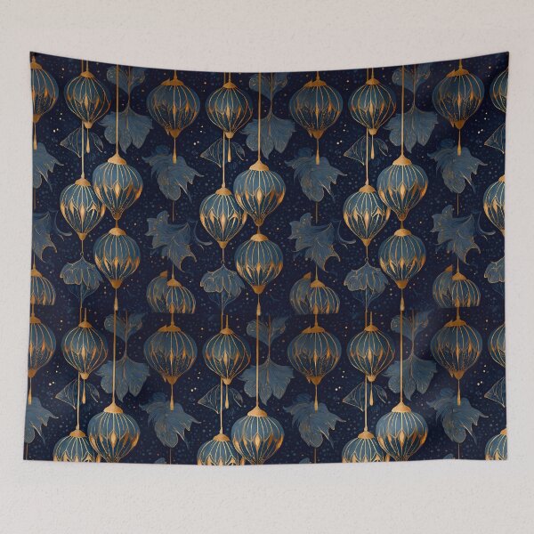 Item preview, Blue and Gold Ornament Pattern | Midnight Botanical Luxe Vibes designed and sold by ClaraToneStudio.