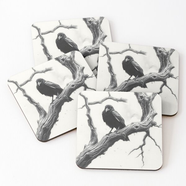 Item preview, Gothic Raven on Dead Tree Branch - Black and White Spooky Crow Art Illustration designed and sold by EllDAV777.