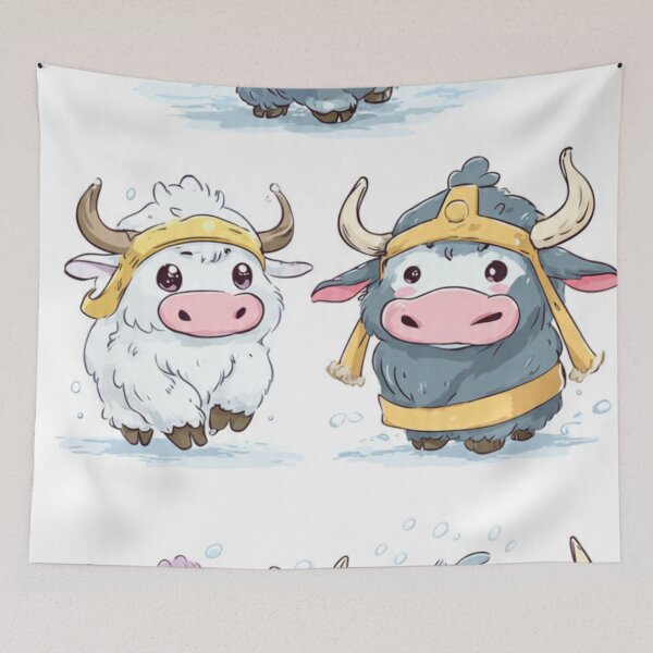 Item preview, Cute Yaks Wearing Traditional Mongolian Hats designed and sold by ChinzorigBAY.