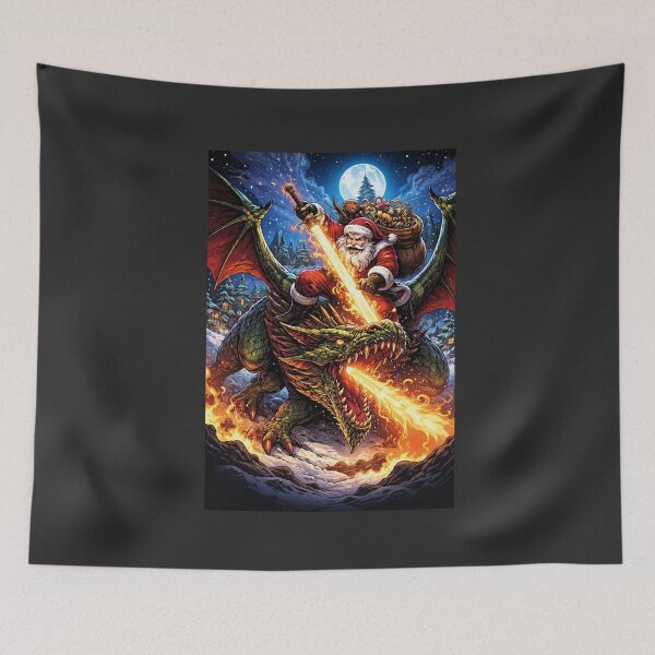 Item preview, Santa’s Slay – Epic Fantasy Santa vs Dragon | Holiday Pun Art designed and sold by RollFuzzy.