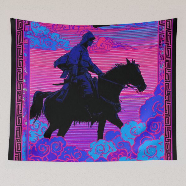 Item preview, Neon Y2K Mongolian Horse Rider Silhouette designed and sold by ChinzorigBAY.