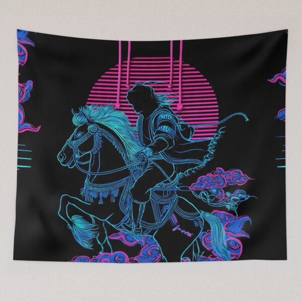 Item preview, Neon Y2K Mongolian Horse Rider Silhouette designed and sold by ChinzorigBAY.