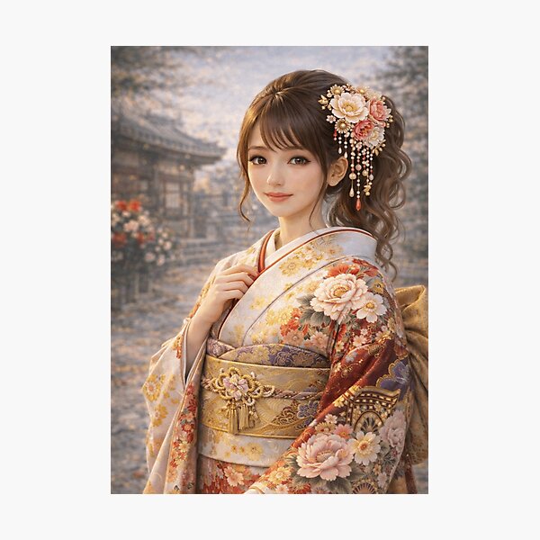Item preview, Golden Elegance – Woman in Luxurious Furisode designed and sold by SEIMEI2025.