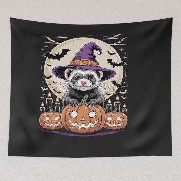 Item preview, ferret Witch Halloween - Spooky Pumpkin Bats Art designed and sold by VladimiaPutin.