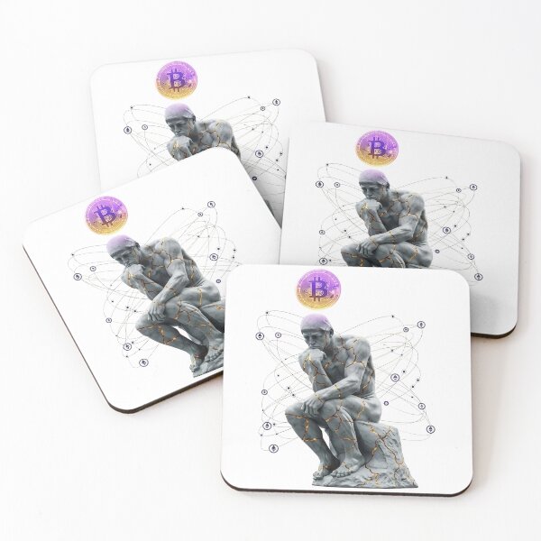 Item preview, The Thinker Bitcoin Statue - Crypto Wealth Meditation Vaporwave Art designed and sold by HustleHardCo.