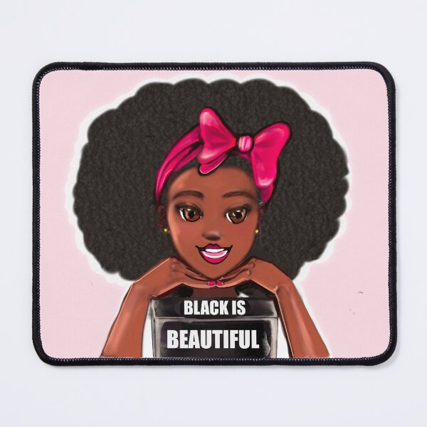Item preview, Queen Black is beautiful black girl with Big afro, pink bow, brown eyes and dark brown skin ! designed and sold by Artonmytee.