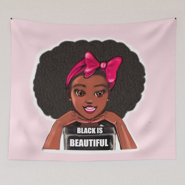 Item preview, Queen Black is beautiful black girl with Big afro, pink bow, brown eyes and dark brown skin ! designed and sold by Artonmytee.