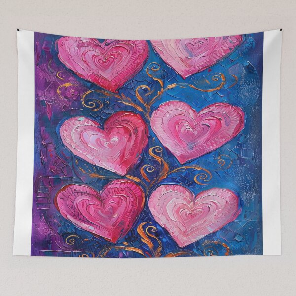 Item preview, Pink hearts pattern on a blue background designed and sold by saly55887.