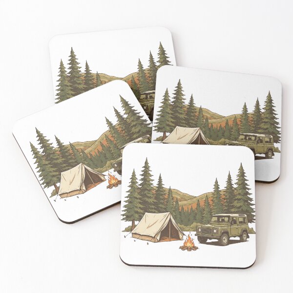 Item preview, Vintage Land Rover Defender Forest Camping Scene designed and sold by EverBranz-stor.