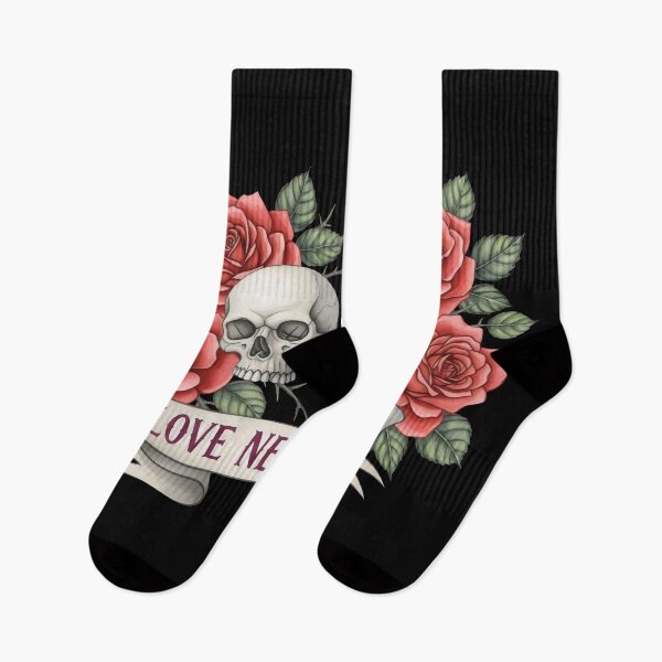 Item preview, Gothic Skulls and Roses Art – Love Never Dies, Dark Romance Watercolor Tattoo Style designed and sold by Luminari Creations.