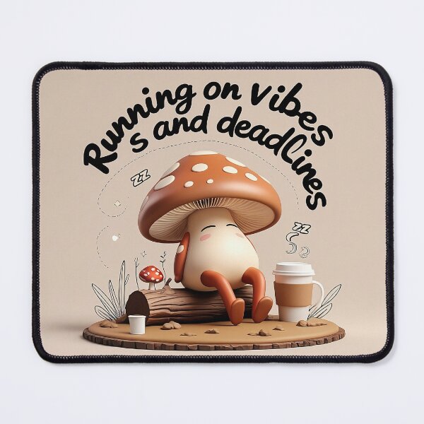 Item preview, Running on vibes and deadlines | kawaii mushroom designed and sold by Classy-Artist.
