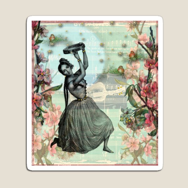 Gypsy Love Song - Enchanting Bewitching Gypsy Woman Design in Soft Glow Pink, Blue and Green Colors Magnet