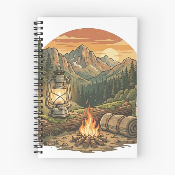 Item preview, Vintage Camping Lantern Campfire Mountain Scene Illustration designed and sold by EverBranz-stor.