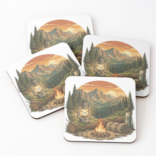Item preview, Vintage Camping Lantern Campfire Mountain Scene Illustration designed and sold by EverBranz-stor.