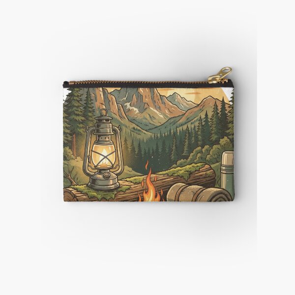Item preview, Vintage Camping Lantern Campfire Mountain Scene Illustration designed and sold by EverBranz-stor.