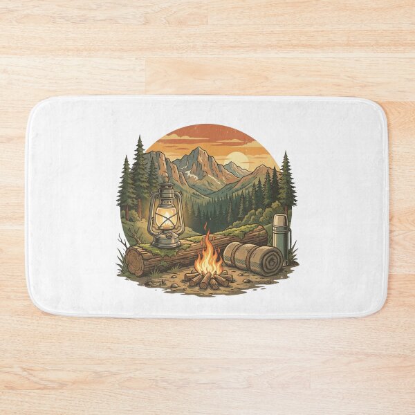 Item preview, Vintage Camping Lantern Campfire Mountain Scene Illustration designed and sold by EverBranz-stor.