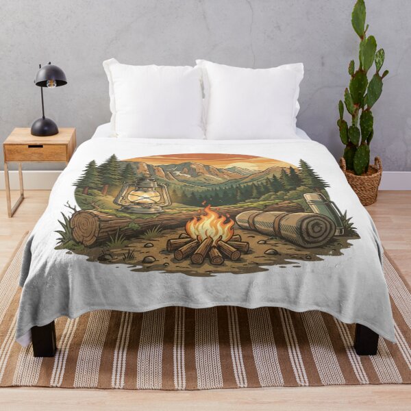 Item preview, Vintage Camping Lantern Campfire Mountain Scene Illustration designed and sold by EverBranz-stor.