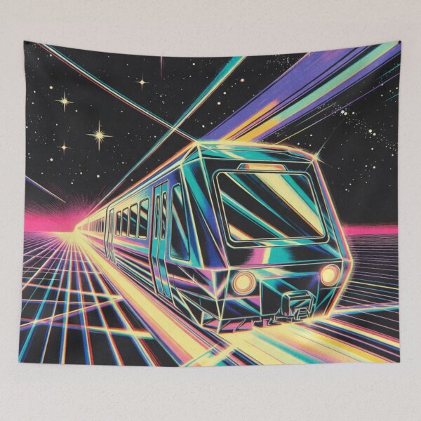 Item preview, NEON WARP DRIVE: Synthwave Retro-Futuristic Space Train Art designed and sold by DeluluWear.