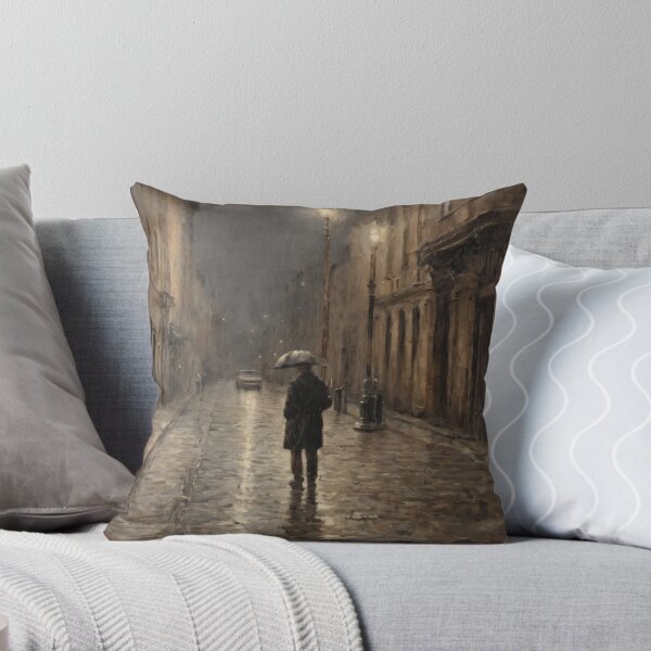 Item preview, Man Walking Alone in Rainy Street – Atmospheric Oil Painting Art designed and sold by Visualynx.