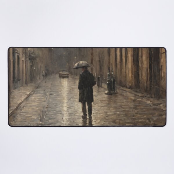 Item preview, Man Walking Alone in Rainy Street – Atmospheric Oil Painting Art designed and sold by Visualynx.