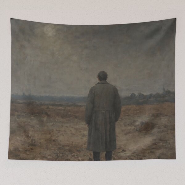 Item preview, Man Standing Alone in Vast Landscape – Painterly Realism Artwork designed and sold by Visualynx.