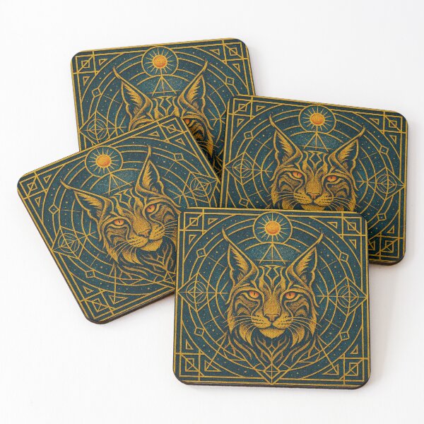 Item preview, Iberian Lynx in Golden Sacred Geometry designed and sold by LaraVisionsArts.