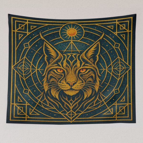 Item preview, Iberian Lynx in Golden Sacred Geometry designed and sold by LaraVisionsArts.