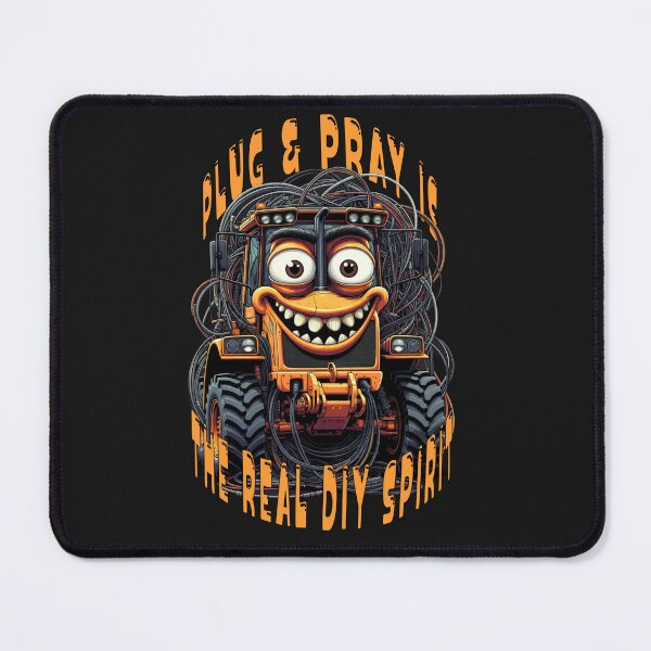 Item preview, A fun, high-energy graphic. In the depths of the garage, where tangled cables dance like wild vines in a cybernetic jungle, this mad combine harvester comes to life. designed and sold by Creative-Sanc.