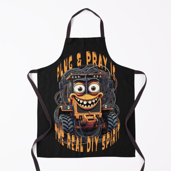 Item preview, A fun, high-energy graphic. In the depths of the garage, where tangled cables dance like wild vines in a cybernetic jungle, this mad combine harvester comes to life. designed and sold by Creative-Sanc.