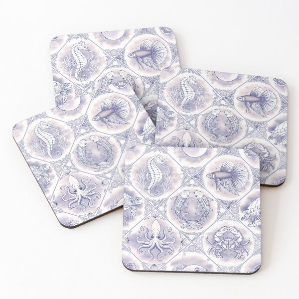 Item preview, Oceanic Dreamscape Delft Tiles - Dusty Indigo designed and sold by Carina Parry Studios.