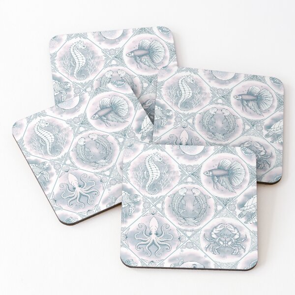 Item preview, Oceanic Dreamscape Delft Tiles - Coral Quartz designed and sold by Carina Parry Studios.
